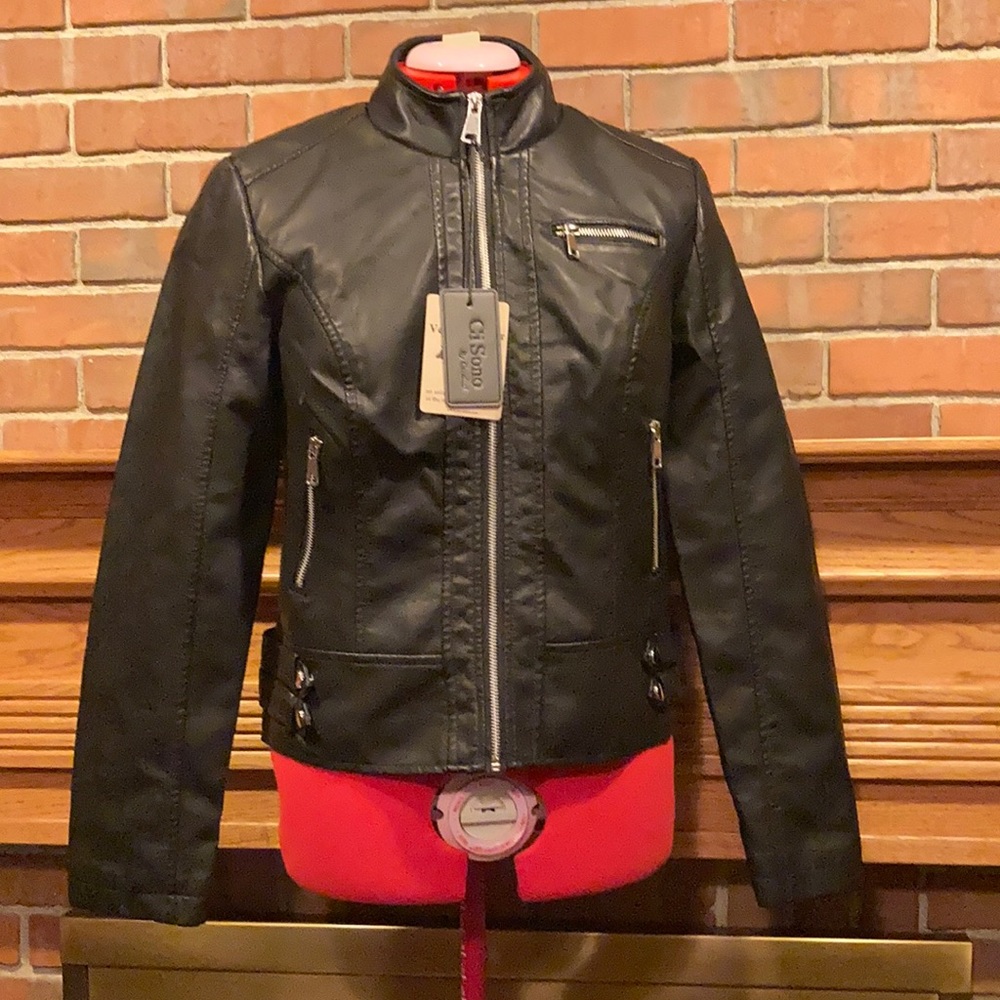 NWT sz L Ci Sono vegan leather black jacket